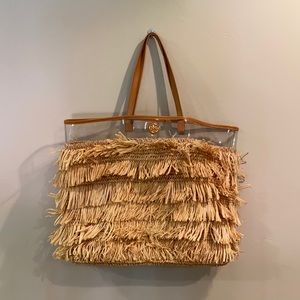 Tory Burch ‘Molly’ Transparent Raffia Fringe Tote